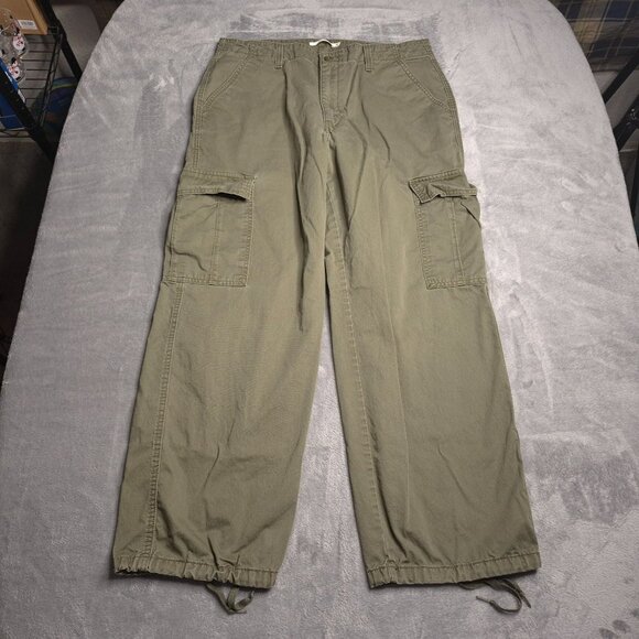 Levis 94 Baggy Womens Cargo Pants Olive Green 32 Relaxed Fit Hem Drawstrings - Picture 4 of 8